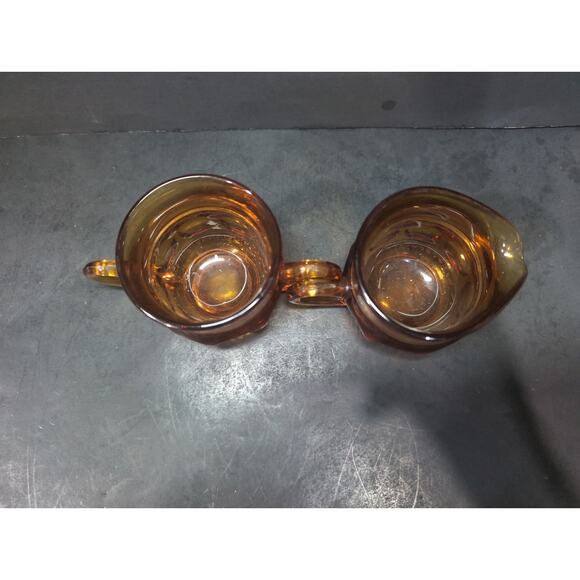 Indiana Glass Amber Kings Crown Creamer And Open Sugar Bowl, Vintage Yellow Glas - Picture 6 of 9